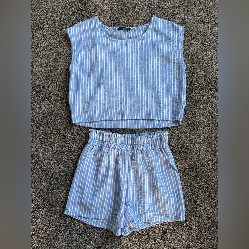 Striped Linen-Look Crop Top & Shorts Set